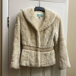 Elegant Cream Faux Fur Jacket by Beth Bowley